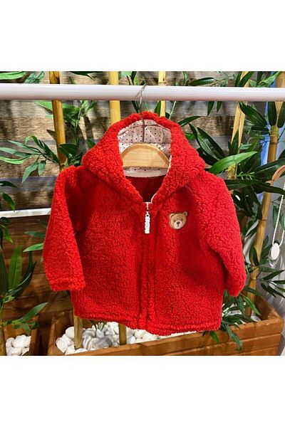 PATSAN Plush Fleece Baby Hooded Cardigan Red Wellsoft