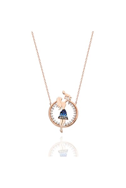 ERKOÇ JEWELLERY 925 Ayar Gümüş Renkli Taşlı Anne Bebek Kolye