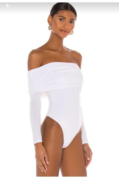 Nsb Tasarım Women's Off Shoulder Shirring Detailed Bodysuit