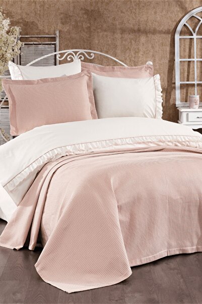 Luvana Home طقم غطاء لحاف مزدوج مكون من 7 قطع من القطن بيكيه ومكشكش