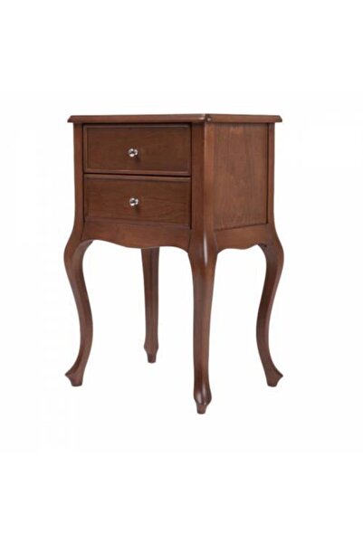 ROYS AHŞAP Ahşap Çift Çekmeceli Lükens Ceviz Komodin Telefonluk