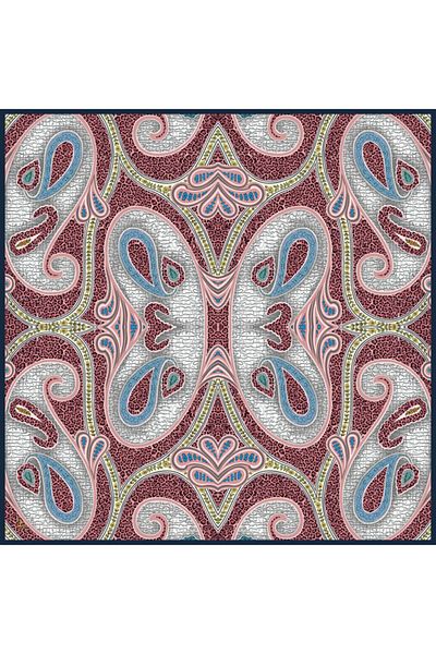 19V69 ITALIA Navy Blue Plum Italian Chiffon Scarf with Mandala Pattern 140x140 cm