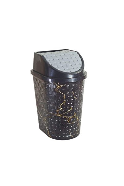 akisshome 5 Litre Siyah Mermer Desenli Rattan Çöp Kovası