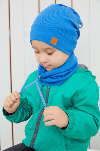 Babygiz Baby Boy Παιδί μπλε σχοινί Αναλυτικό καπέλο Beanie Neck Σετ γιακά Άνετο 100% βαμβακερό καμίνι