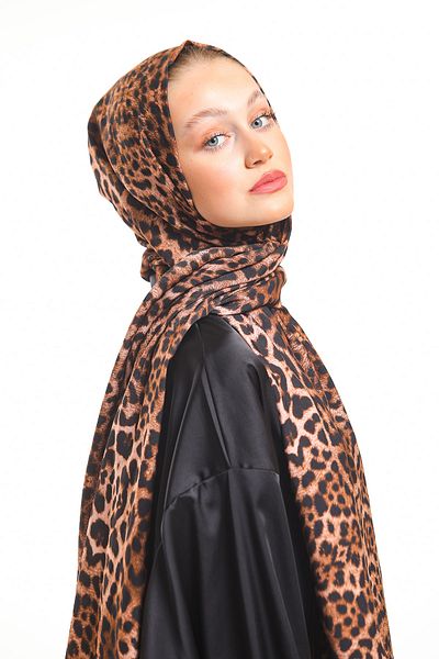 19V69 ITALIA Brown Red Shawl Leopard Pattern Modal Series with Scarf Hanger and Gift Set 75x200 Cm