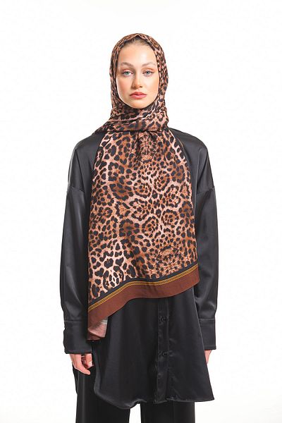 19V69 ITALIA Brown Red Shawl Leopard Pattern Modal Series with Scarf Hanger and Gift Set 75x200 Cm