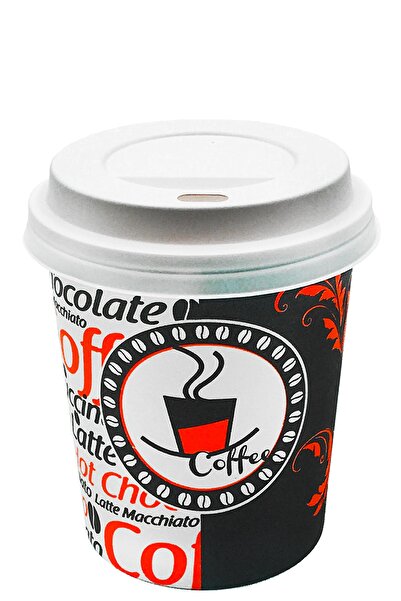 Aygün Cup 8 Oz Beyaz Kapaklı Karton Bardak Kahve Kağıt Bardak 250 ml - 100'lü