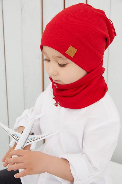 Babygiz Boy's Red Neck Collar Rope Detailed Beret Set