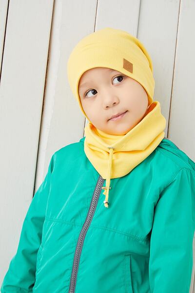 Babygiz Bebeluş băieţel Copil Căciulă cu detaliu frânghie galbenă Set de guler pentru gât beanie Camisole confortabilă 100% bumbac