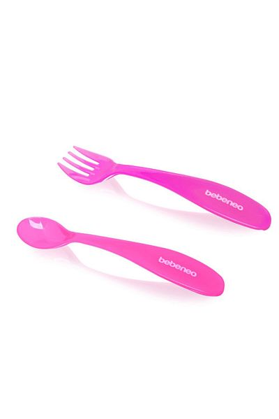 BEBENEO Plastic Fork Spoon Set Pink