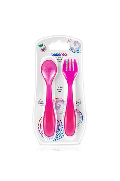 BEBENEO Plastic Fork Spoon Set Pink