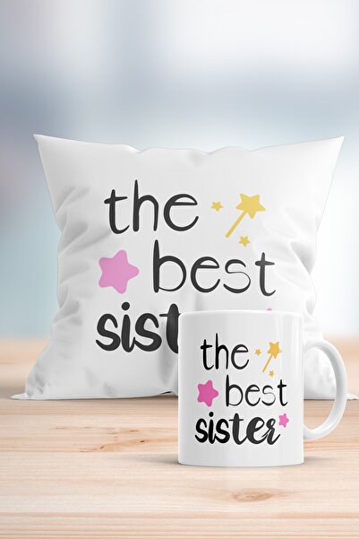 WixelArt The Best Sister Baskılı Hediyelik Yastık Ve Kupa Seti