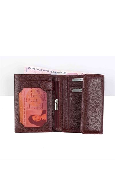 Aka Deri 445 100% Genuine Leather Women's Wallet Plum