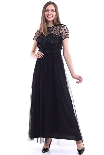 Fasmia Siyah Papatya Tül Elbise