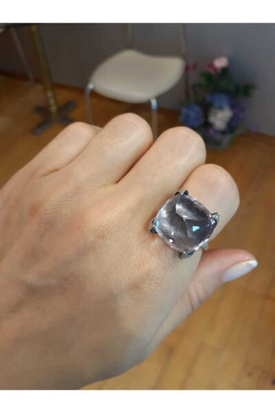 Aşina Gümüş Sevgililer Günü Hediyesi Tasarım Kare Ametist Taşlı Gümüş Yüzük 9...
