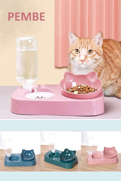 TechnoSmart Cat Dog Food and Water Bowl with Bowl Automatic Water Dispenser Large Size Storage