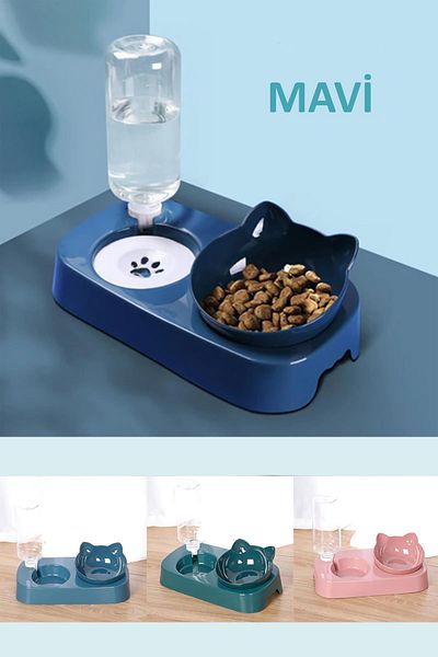 TechnoSmart Cat Dog Food and Water Bowl with Bowl Automatic Water Dispenser Large Size Storage