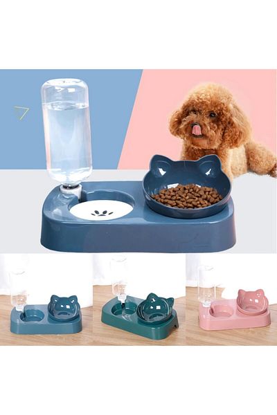 TechnoSmart Cat Dog Food and Water Bowl with Bowl Automatic Water Dispenser Large Size Storage