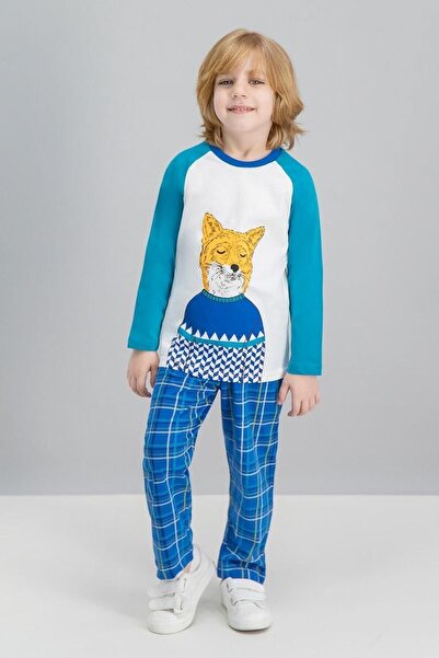 Erkek Çocuk Krem Ekose Fox Ekose Pijama Takımı