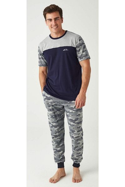 Mod Collection Men's Gray Navy Camouflage Combed Cotton Pajama Set