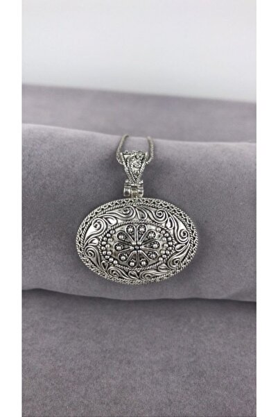 BEY SİLVER Telkari Oval Güverseli Çiçek Gümüş Kadın Kolye