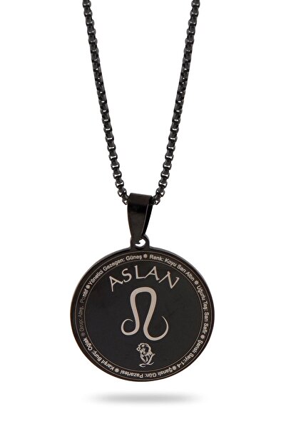 OSMANLI GÜMÜŞ قلادة على شكل علامة أسد للرجال من الفولاذ، سلسلة بولو سوداء Ckl...