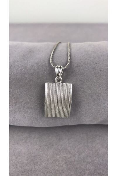 BEY SİLVER Telkari Parmak Izi Dikdörtgen Gümüş Kadın Kolye