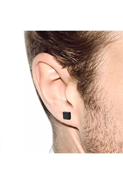 TakıConcept Deliksiz Mıknatıslı Çelik Kare Küpe Siyah