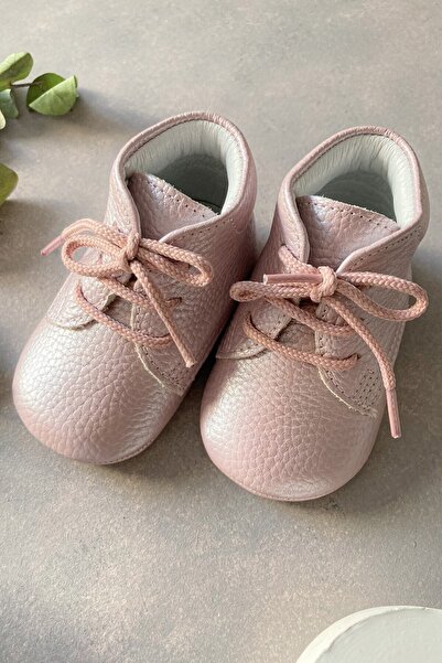 Li Puna - %100 Deri Bebek Ilk Adım Botu - Metalik Pembe