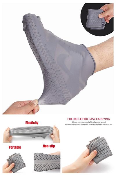 TechnoSmart Gri - Husa de protectie de ploaie din silicon pentru pantofi rezistenta la apa