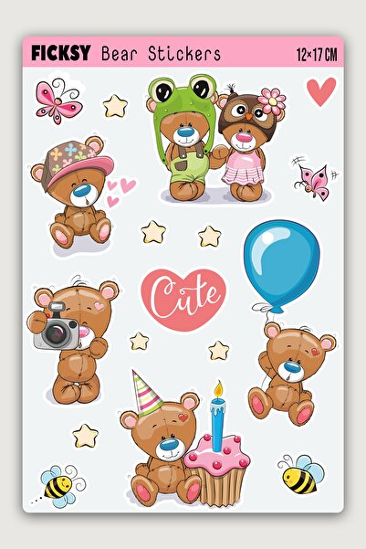 Ficksy مجموعة ملصقات على شكل دب تيدي بير لعيد الميلاد - 17 ملصقًا