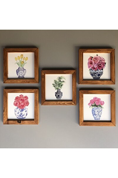 TrendTablom Çini Vazo Temalı Ahşap Çerçeveli Duvar Pano Seti