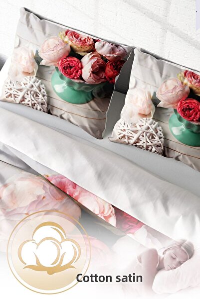 PerlaSera Rose Love 3D Design Personalizat - Set cuvertură de pilota dublă, satin de bumbac țesut dens