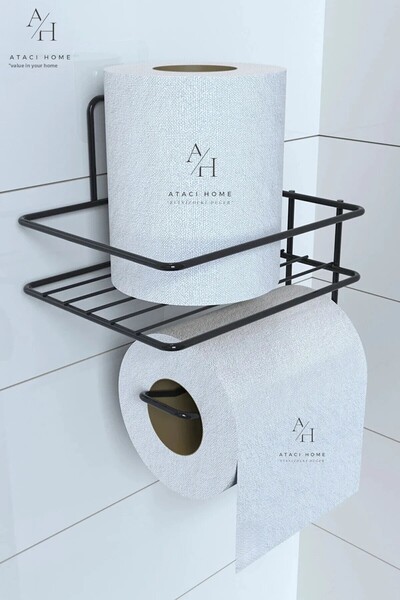 ATACI حامل ورق تواليت معدني أسود - حامل معلق مع لاصق ورف