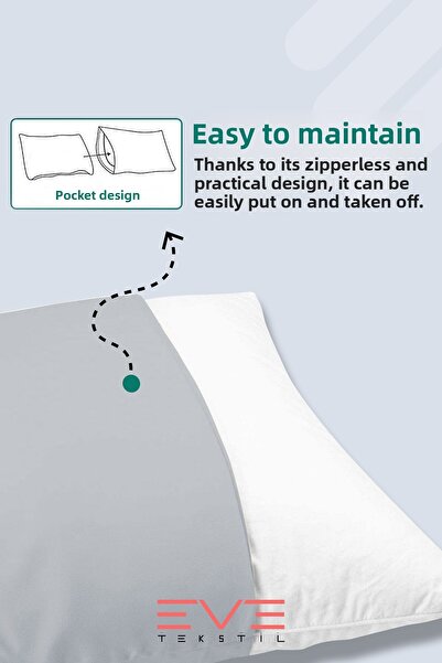 Eve Tekstil 2Pcs Ranforce Plain Cotton Antibacterial Washable Luxury Pillowcases 50X70Cm