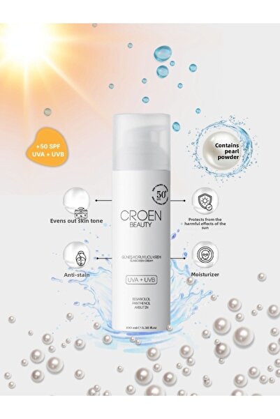 CROEN كريم الشمس SPF50 |   Uva Uvb مع تأثير مضاد للعيوب وتفتيح وترطيب (100 مل)