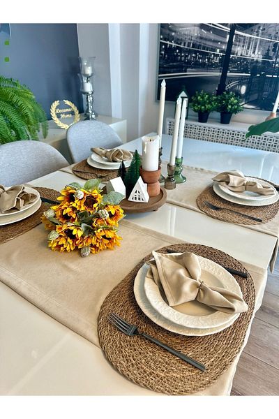 Decamor home 6-Piece Velvet Textured Laceless Beige Napkin