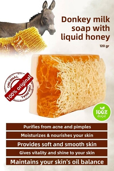 Seonland 100% Handmade Natural Pumpkin Fiber Honey Donkey Milk Soap 1 Piece
