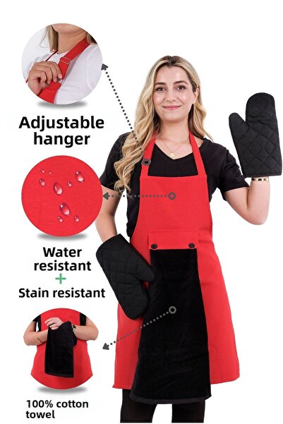 sevilya طقم مريلة مطبخ مكون من 4 قطع مع منشفة تعليق على شكل نجمة (2 قفاز)