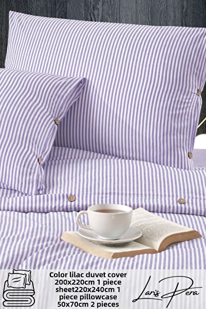 Larispera طقم غطاء لحاف مخطط من القطن بأزرار كبيرة الحجم من Ranforce مقاس كينج