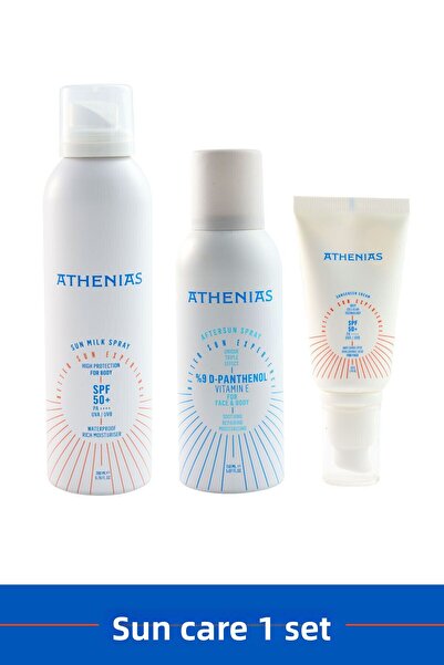 Athenias مجموعة العناية بالشمس واقي الشمس للجسم + واقي الشمس للوجه + بخاخ ما ...