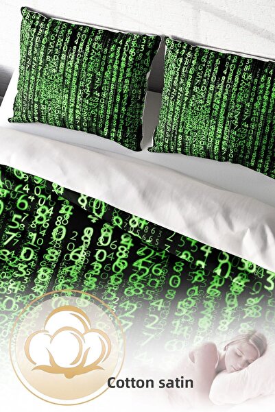 MonoHome The Coder - Double 100% Cotton Satin Duvet Cover Set with Elastic Sheets