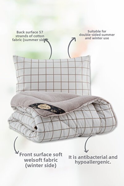 MARLA HOME Welsoft Line Patterned Fluffy Single Double Sided Quilt Set