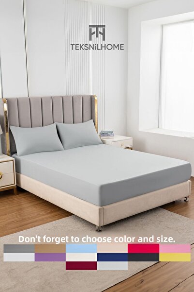 TeksNil Home ملاءة سرير مطاطية مفردة/مزدوجة من القطن باللون الرمادي من Ranfor...