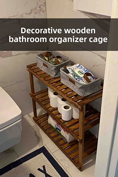 Moola Raft organizator pentru baie din lemn, organizator multifuncțional din lemn pe 3 niveluri