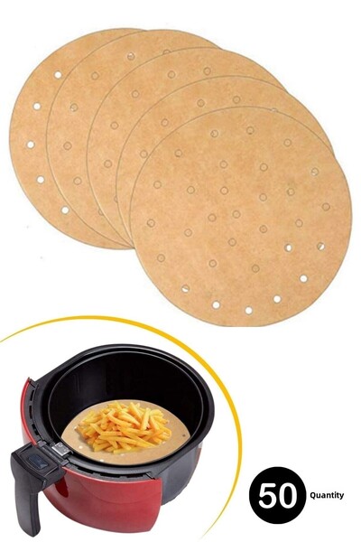 Buffer ® 50 قطعة من ورق الخبز للمقلاة الهوائية للاستعمال مرة واحدة، نموذج مثقوب دائري