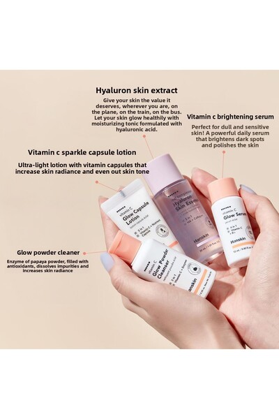 Hanskin Glow Skin On The Go - Travel Size Skin Care Set - Cleanse - Moisturize - Brighten