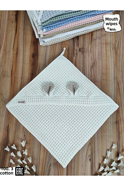 Tomuycuk 100% Cotton Hooded Eared Pique Baby Blanket – Double Sided Seasonal Sleeping and Towel Cover
