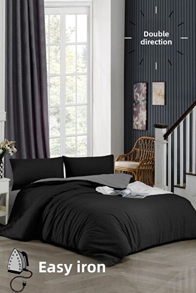 ELY PARKER Easy Iron-180x200-oversized-double Duvet Cover Set, Reversible (gray rubber sheet+duvet cover+2 tbsp)