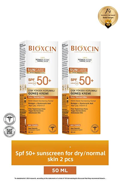 Bioxcin Sun Care Spf50 Very High Protection Sun Cream 50 ml Dry/Normal Skin-Collagen Hyaluronic Acid 2 Pcs